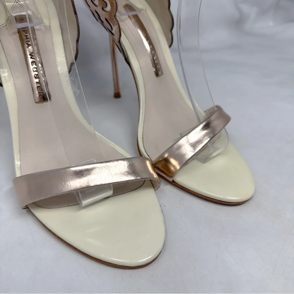 Sophia Webster Evangeline Butterfly Angel Wing Rose Gold Leather Sandal Heels 37 - Picture 8 of 16